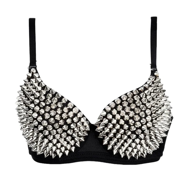 Women's Silver Rhinestone Sequined Wire Free Plunge Bralette