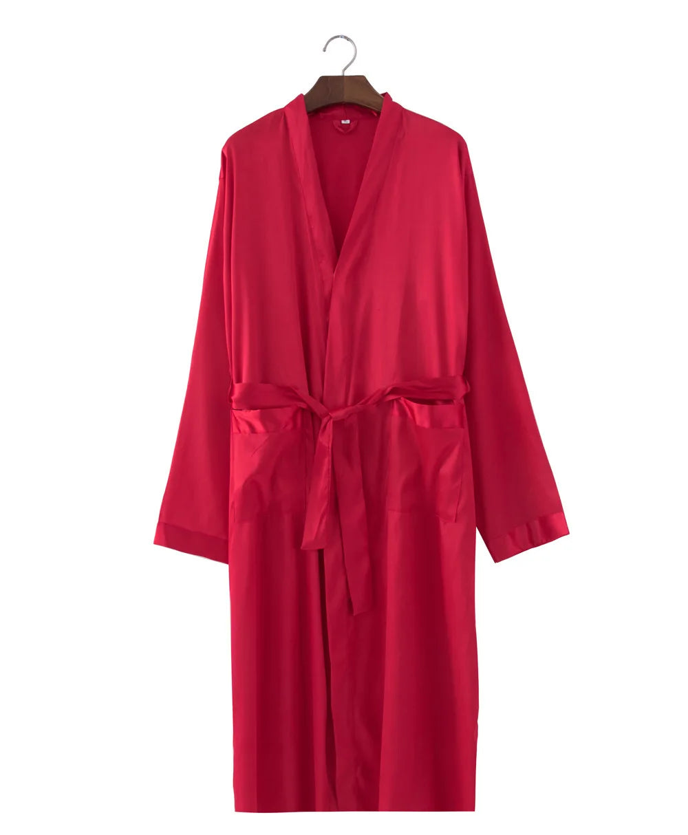Soft Gray Men's Plus Size Kimono Bathrobe with Pockets