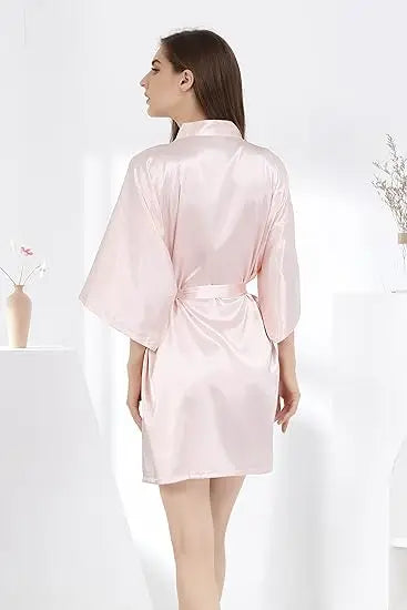 Luxurious Navy Blue Satin Kimono Robe Women's Silk Feel Bridesmaid Dressing Gown Sleepwear