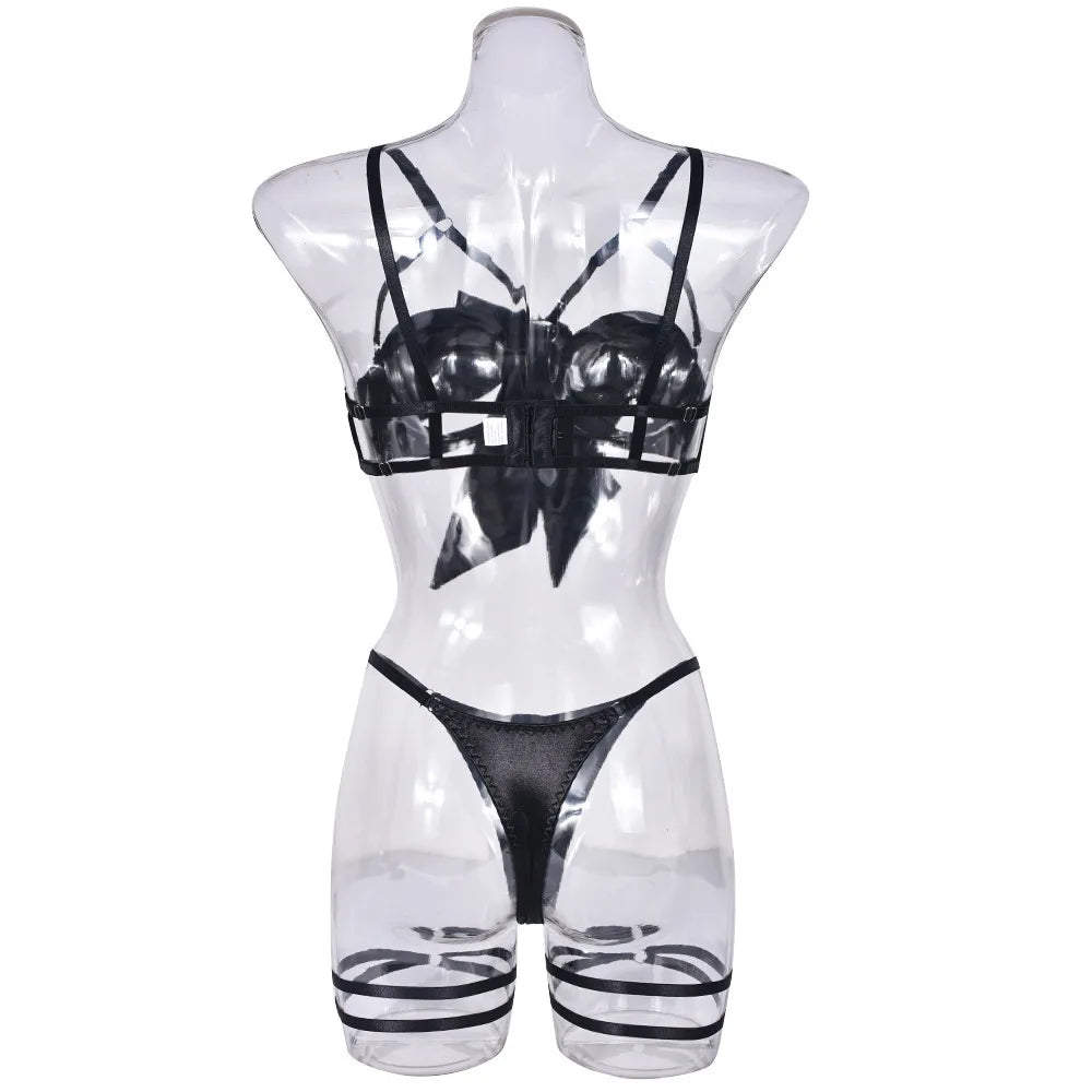 Women's Exquisite Bow Underwire Three Piece Matching Lingerie Set