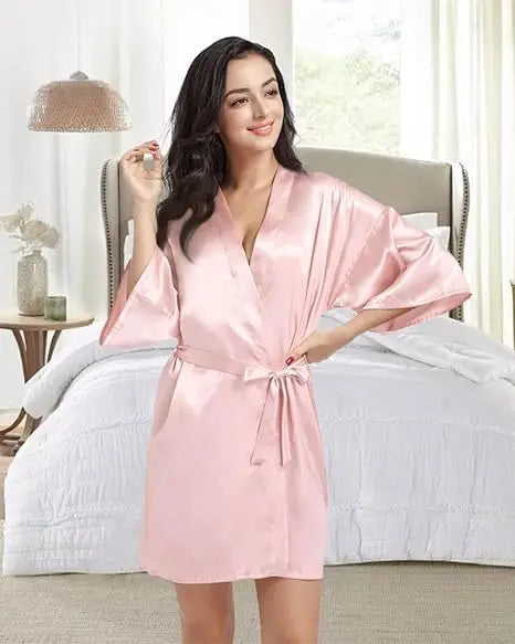 Luxurious Navy Blue Satin Kimono Robe Women's Silk Feel Bridesmaid Dressing Gown Sleepwear