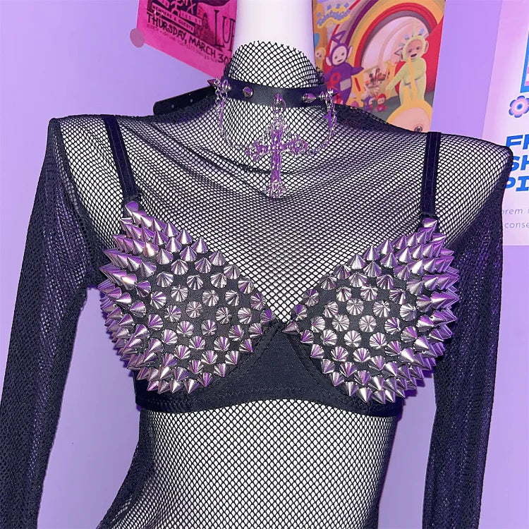 Women's Silver Rhinestone Sequined Wire Free Plunge Bralette