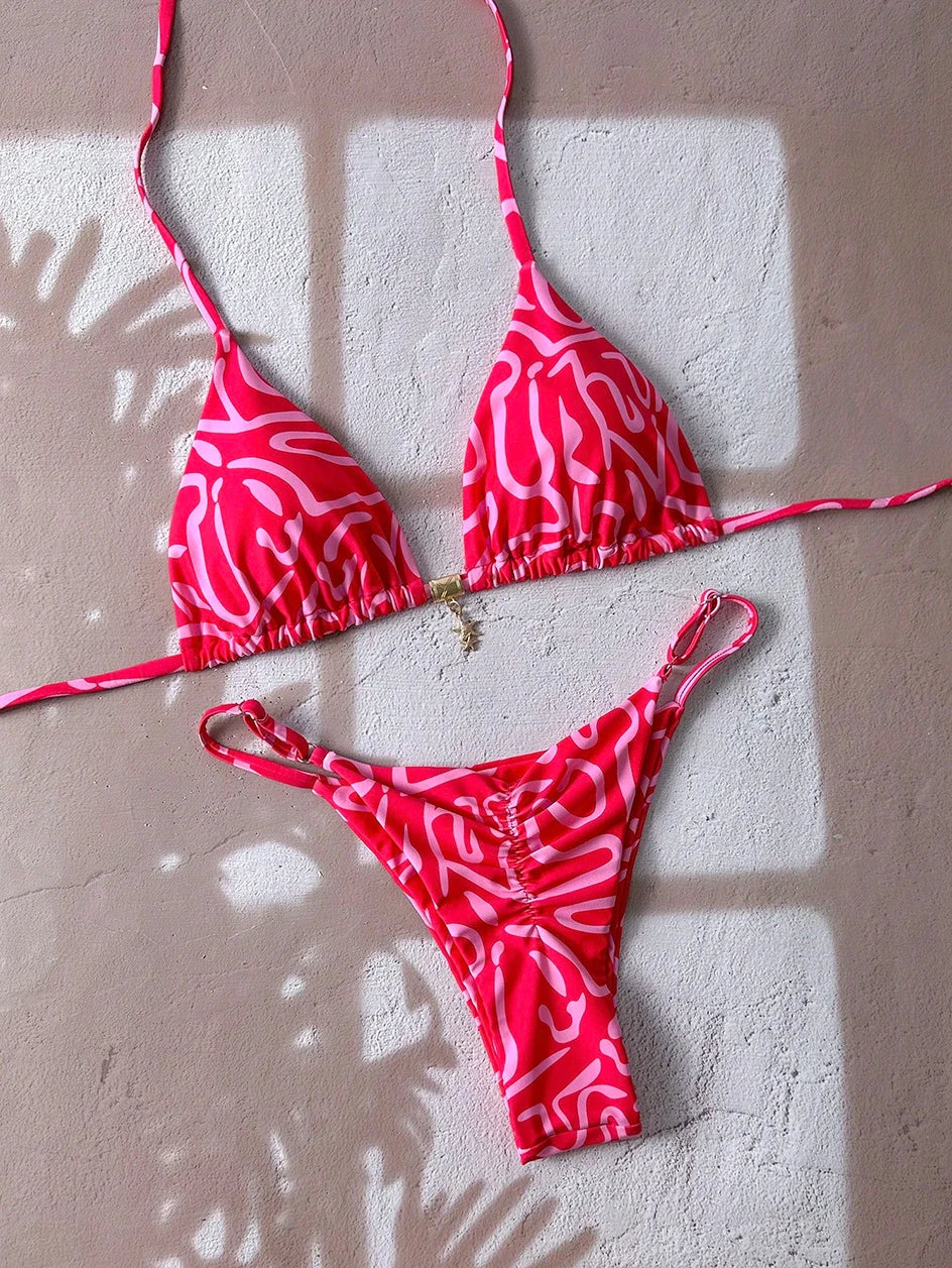 Elegant Leopard Pattern Two Piece Bathing Suit Beachwear Set