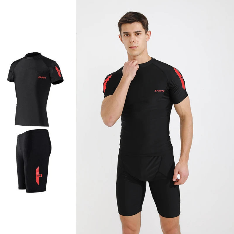 Men's Two Piece Athletic Surf Rash Guard Swim Set