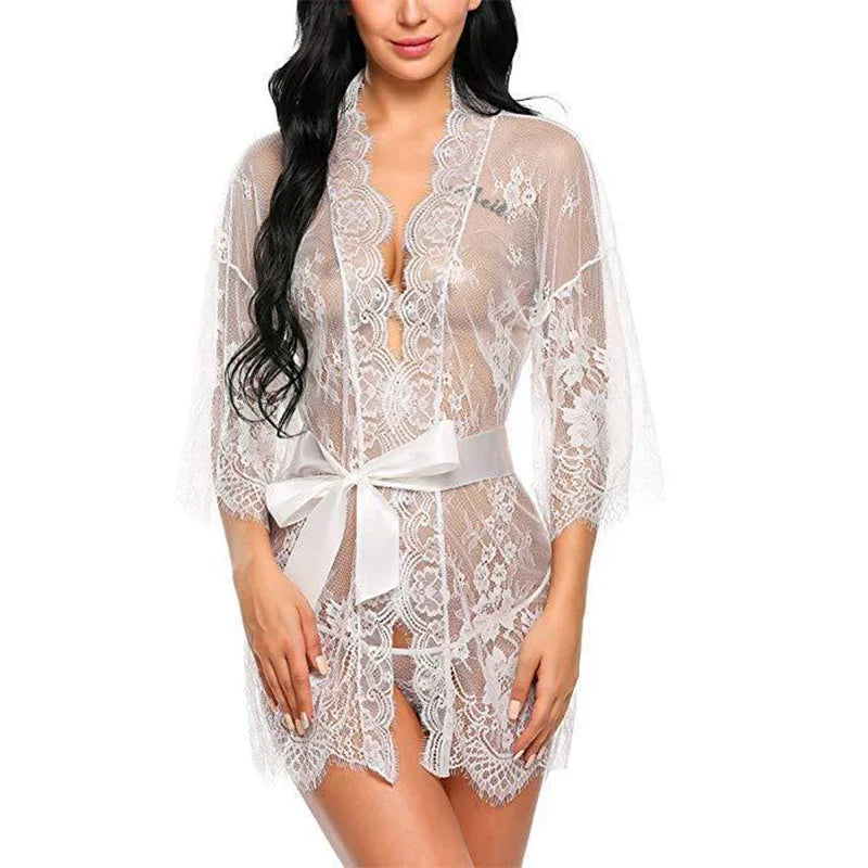 Soft Lace V-Neck Backless Nightgown Set with Matching Panty