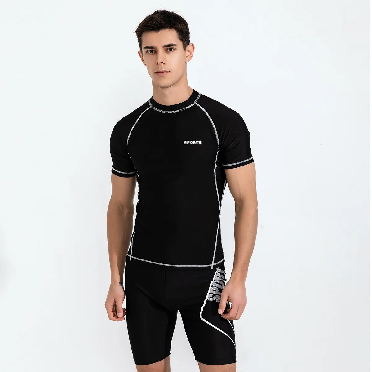 Men's Two Piece Athletic Surf Rash Guard Swim Set