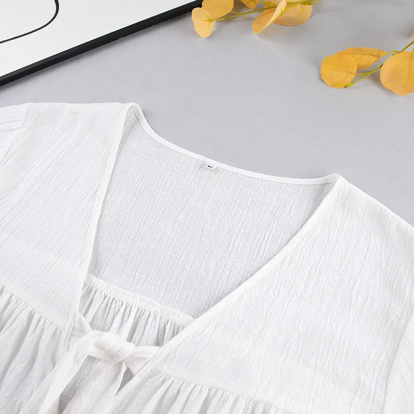 Breathable Cotton Women's V-Neck Pajama Set Loose Lounge Suit